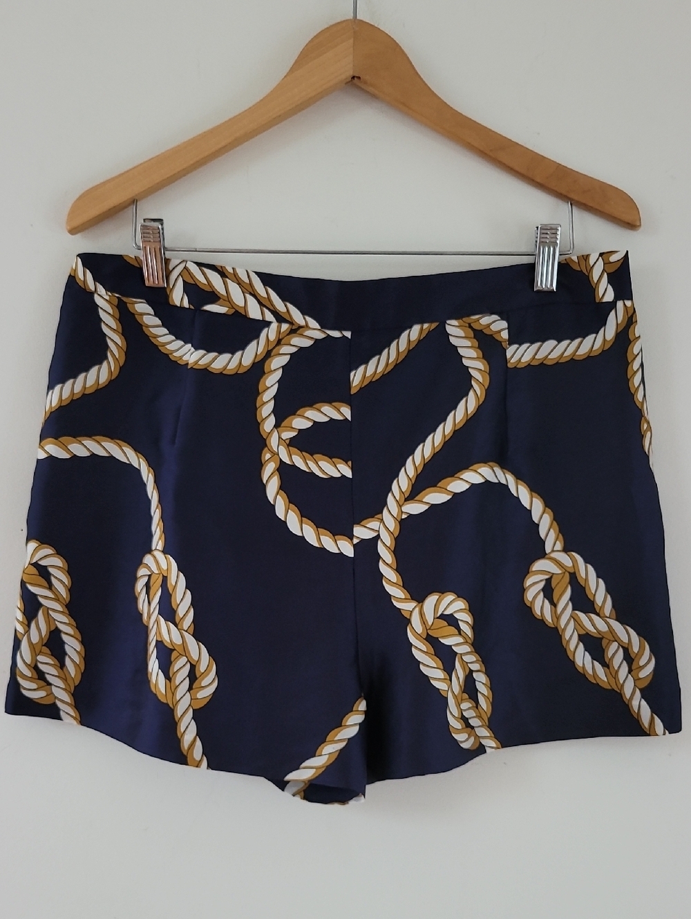 Zara Knot Print Navy Blue White High Waist Pleated Shorts Nautical Style, Sz XL - Picture 11 of 16